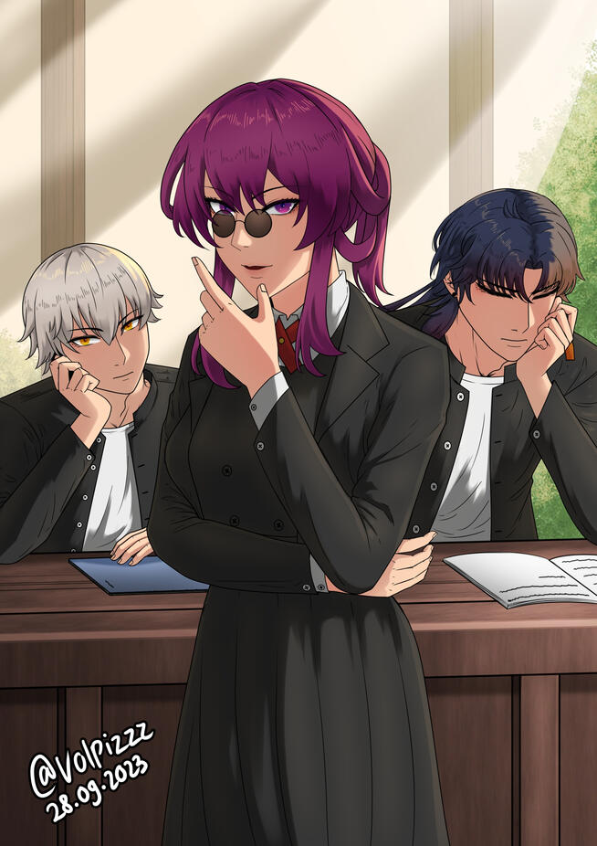 Kafka, Caelus, and Blade at school